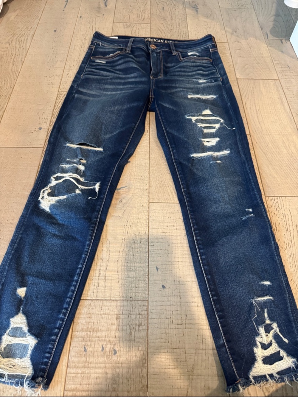 american eagle hi rise legging crop super stretch distressed